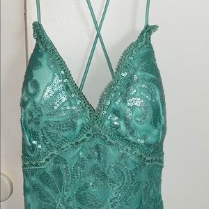 Teal Formal Mini Dress With Sequin
